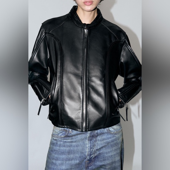 ZARA GENUINE LEATHER JACKET NEW - Picture 4 of 11